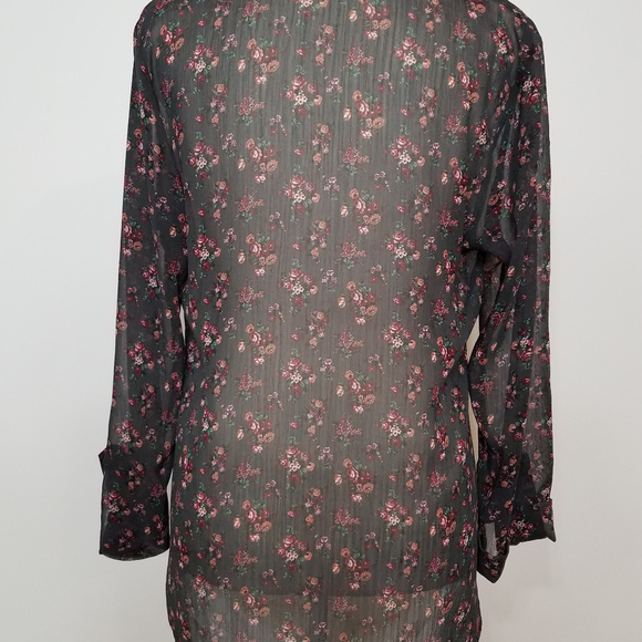Kirra (PacSun) Floral Hi-Lo Sheer Gray pink Blouse shirt long sleeve top Medium - Picture 4 of 8
